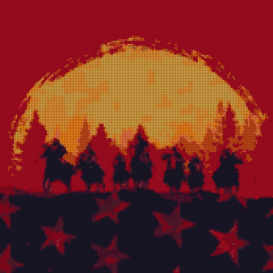 Red Dead 2 art – perleplade mønster i rød, sort og orange